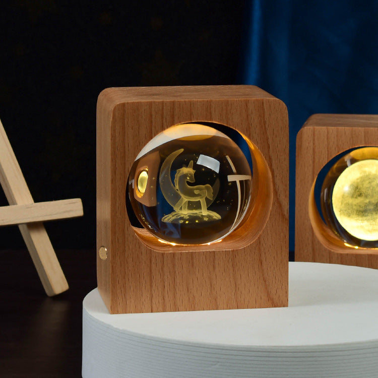 Beech crystal ball night light pair with elk engraving in glass orbs, USB dimmable décor on Tampa Home & Garden Store
