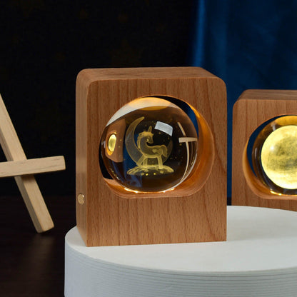 Beech crystal ball night light pair with elk engraving in glass orbs, USB dimmable décor on Tampa Home & Garden Store