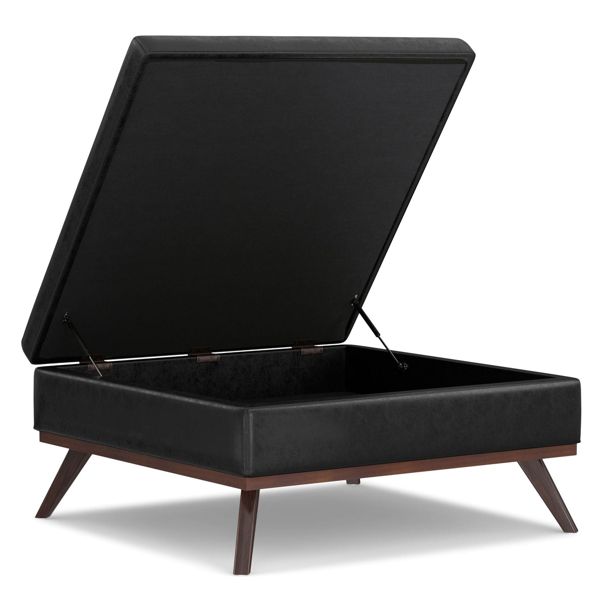 Square lift-top coffee table storage ottoman in faux leather with wood legs HouseOfZazla on Tampa Home & Garden Store