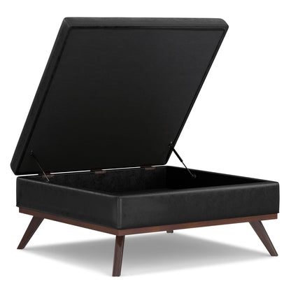 Square lift-top coffee table storage ottoman in faux leather with wood legs HouseOfZazla on Tampa Home & Garden Store