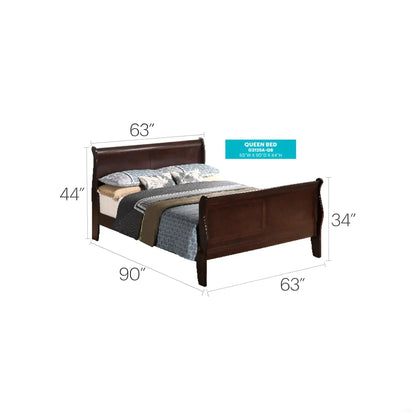 Louis Phillipe Panel Sleigh Bed dark brown wood, queen size by Unique Piece Furniture on Tampa Home & Garden Store
