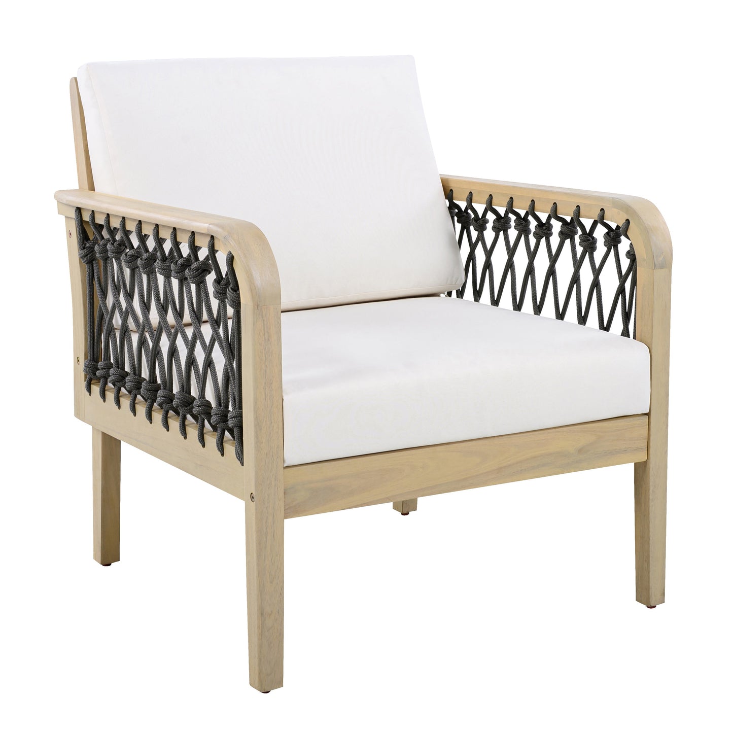 Acacia Wood Club Chair with Handwoven Rope