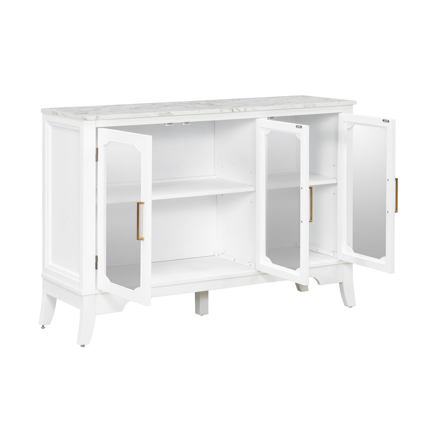 Storage cabinet 3 doors white with marble top and gold handles, interior shelves on Tampa Home & Garden Store