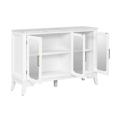 Storage cabinet 3 doors white with marble top and gold handles, interior shelves on Tampa Home & Garden Store
