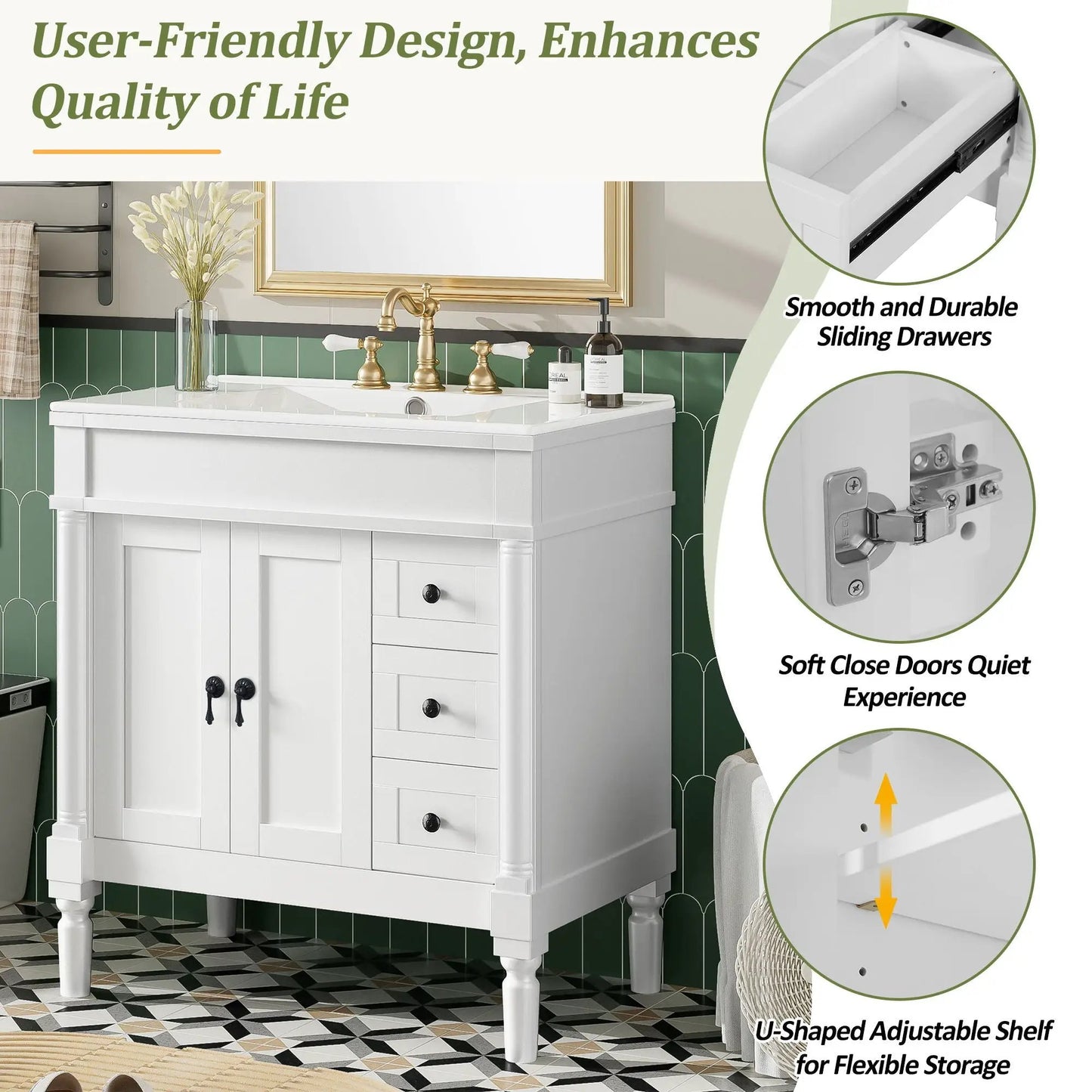 Bathroom Vanity With Ceramic Sink and Soft Close