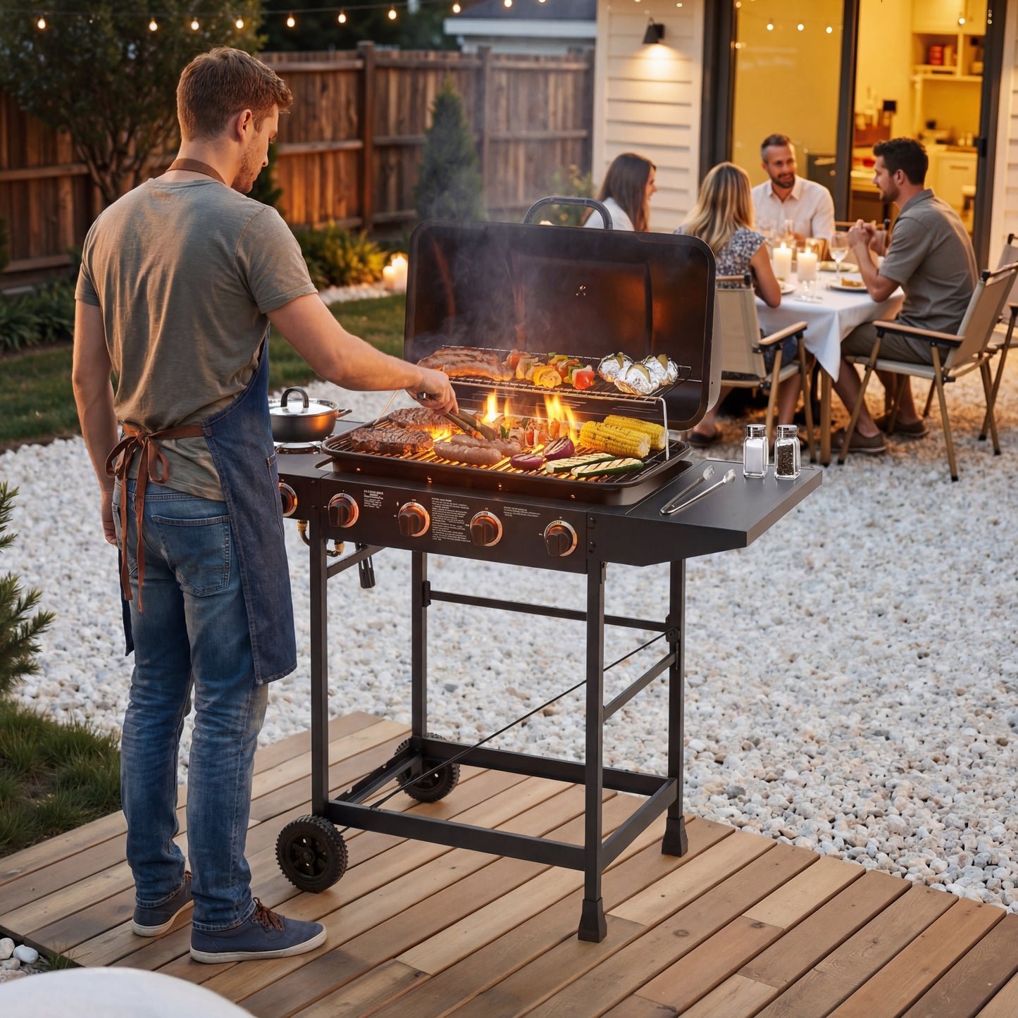 Four Burner Propane Grill and Side Burner Cart