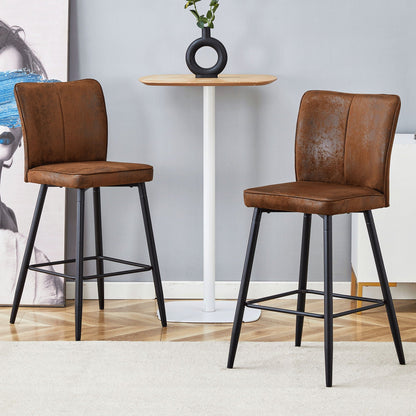 Modern style chair set with sleek backrests; two brown leather chairs around a wood table on Tampa Home & Garden Store