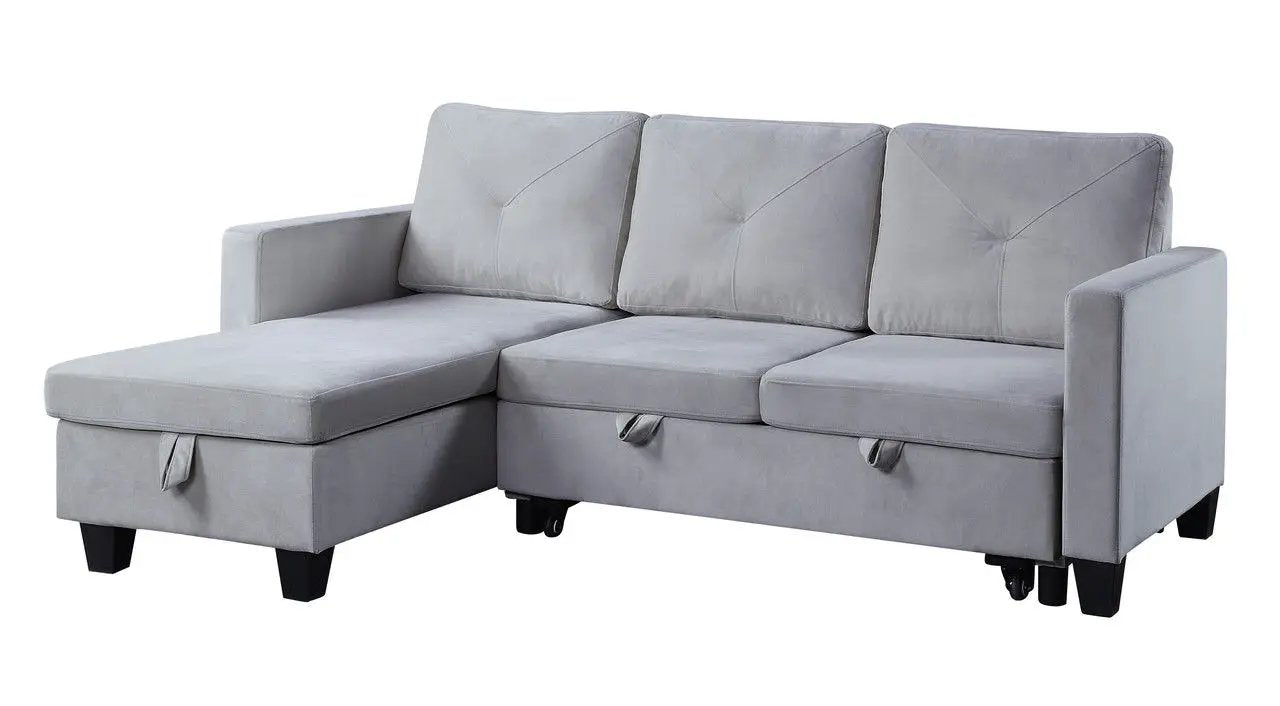 Nova reversible sleeper sectional sofa with gray fabric and storage chaise on Tampa Home & Garden Store