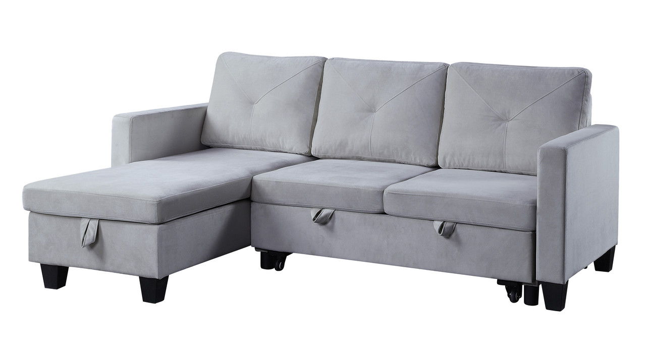 Nova reversible sleeper sectional sofa with storage chaise in light gray fabric by HouseOfZazla on Tampa Home & Garden Store