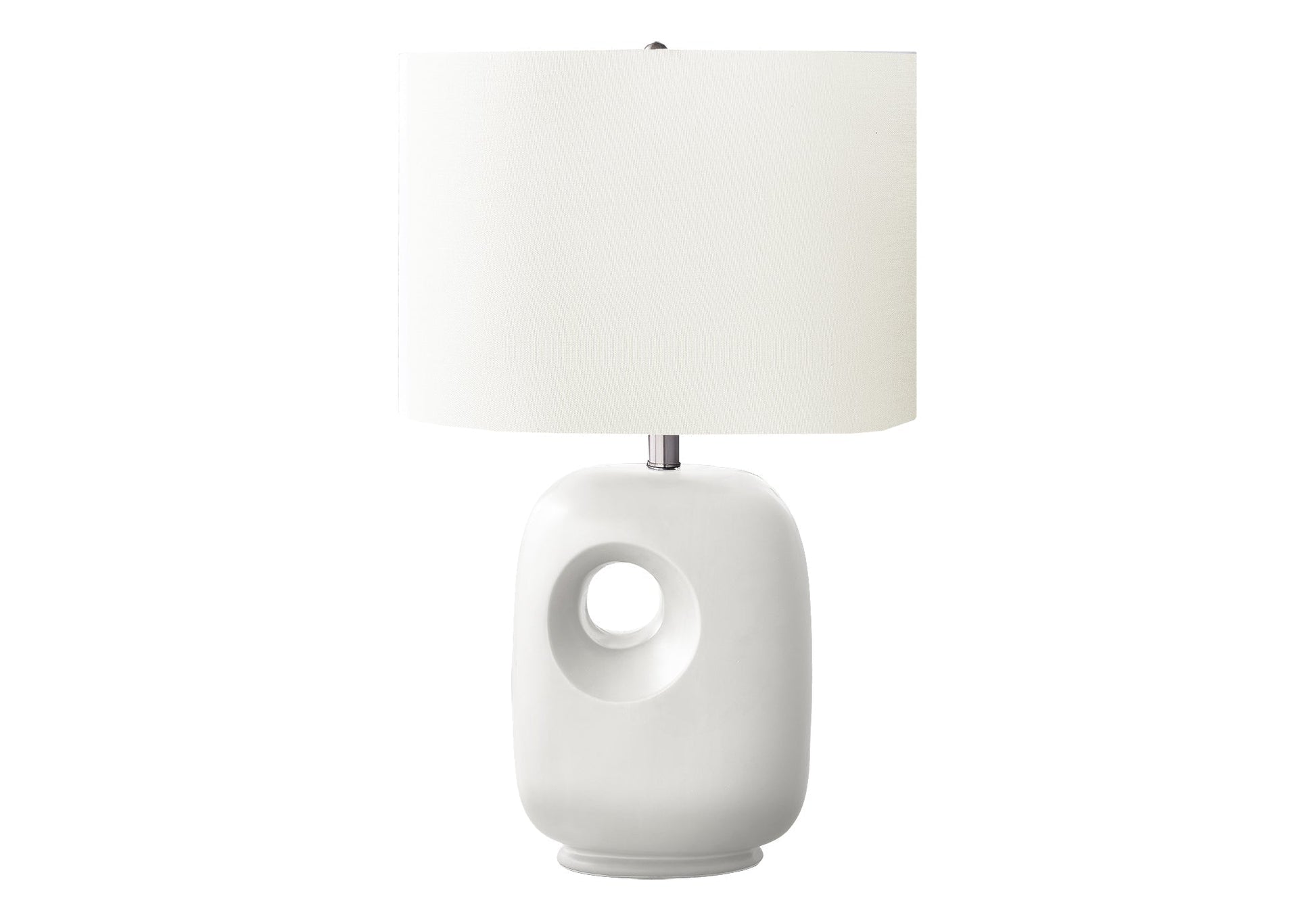 Table lamp white ceramic base with circular loop detail and ivory shade 26H HouseOfZazla on Tampa Home & Garden Store