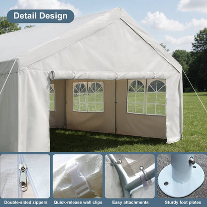 13x26 ft carport canopy party tent by HouseOfZazla, white fabric with windowed side walls on Tampa Home & Garden Store