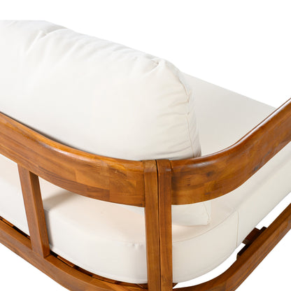 U_Style Acacia solid wood outdoor furniture set curved frame with beige cushions on Tampa Home & Garden Store