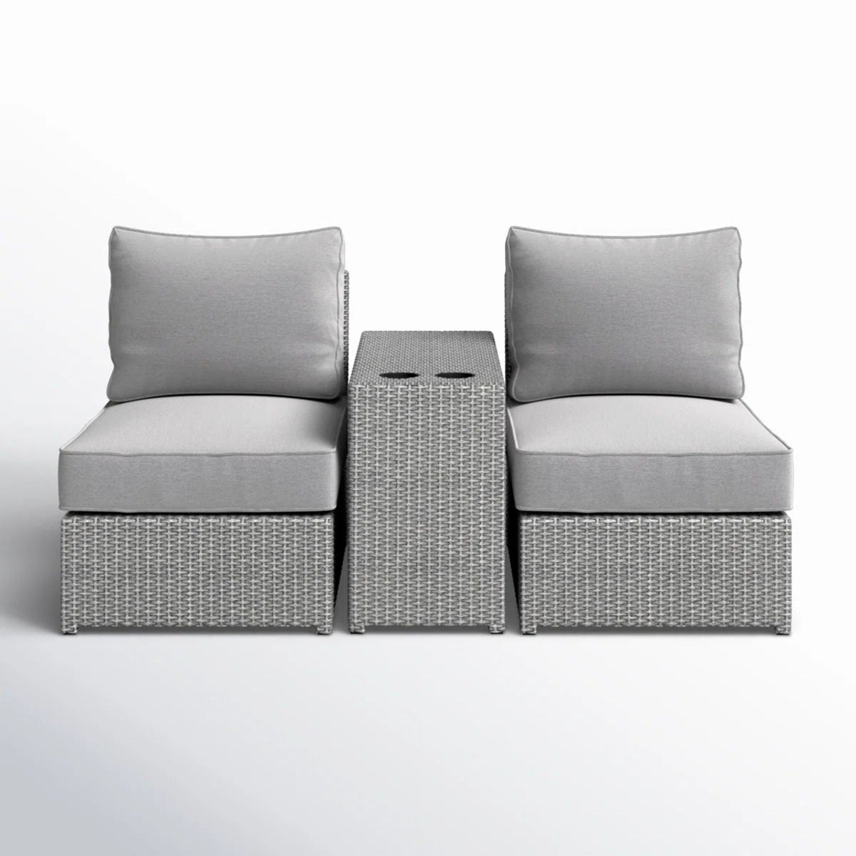HouseOfZazla 3-piece weather resistant wicker outdoor set with cushions gray chairs and table on Tampa Home & Garden Store