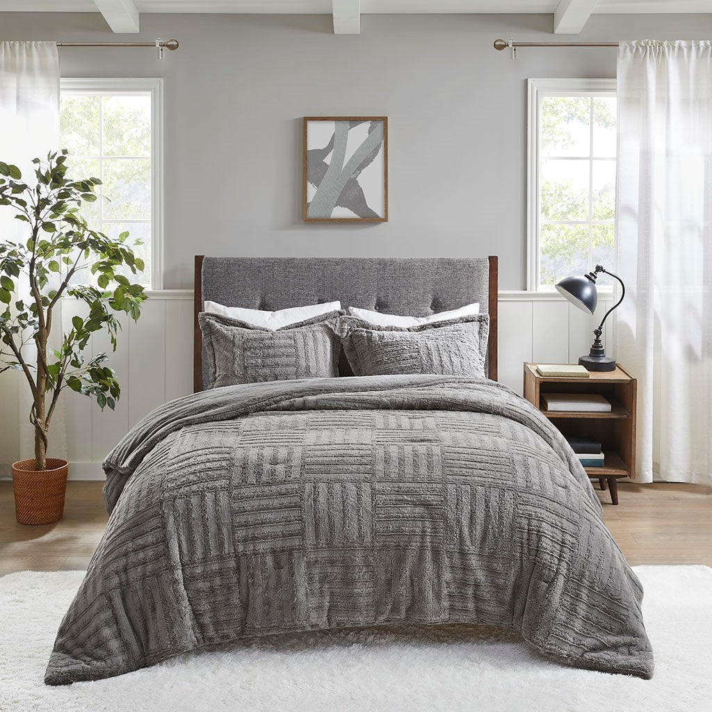 Grey Faux Fur And Down Alternative Comforter Set
