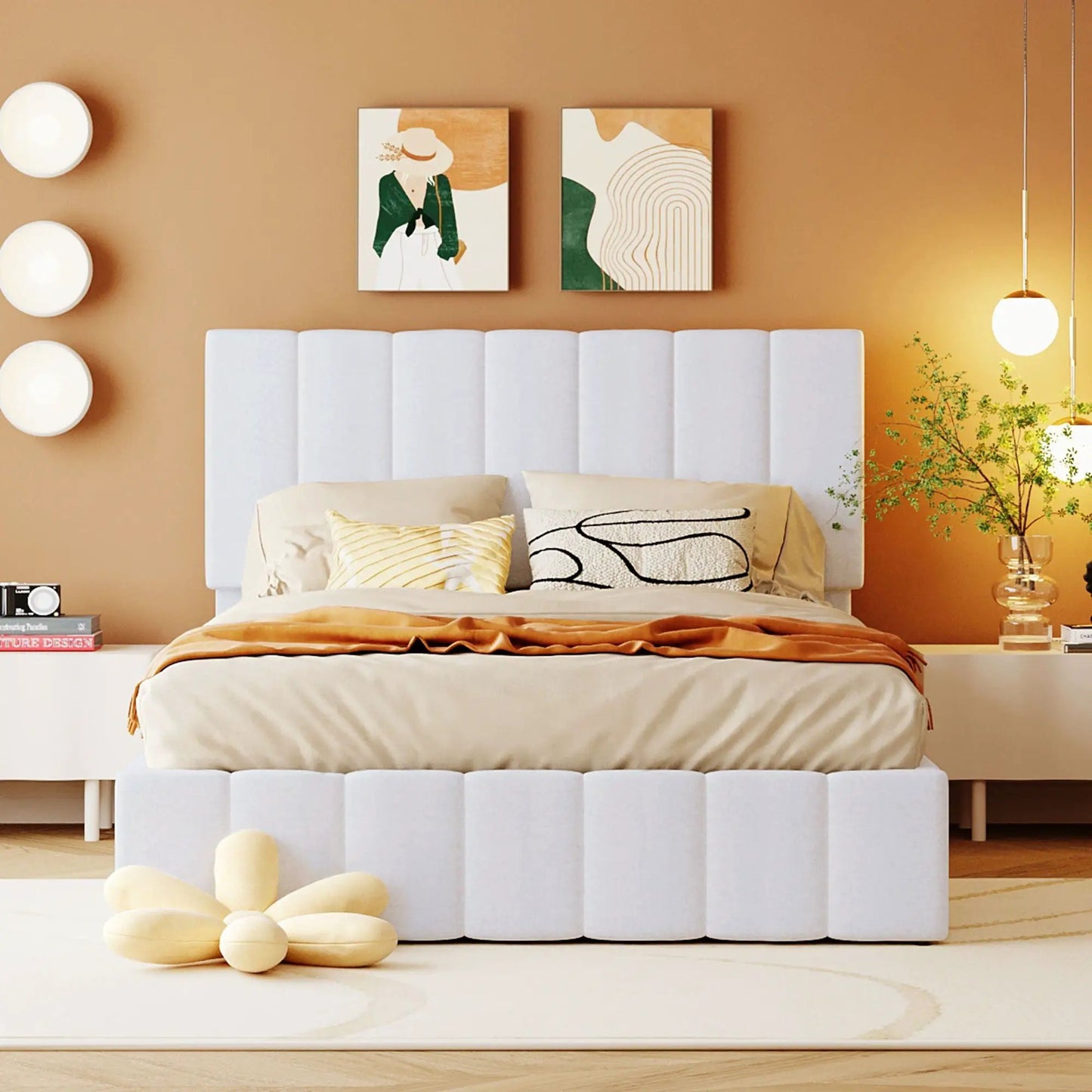 Elegant upholstered platform bed with hydraulic storage by Unique Piece Furniture in pale gray on Tampa Home & Garden Store