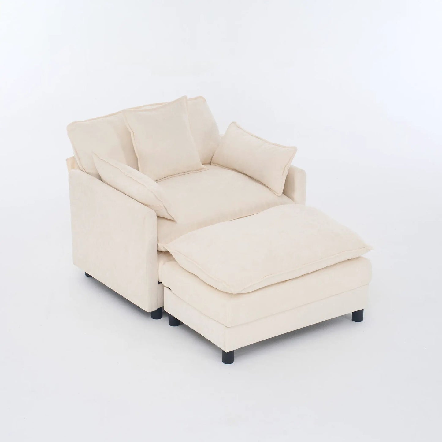 Accent Chair and Ottoman in Beige Chenille