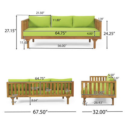 Claremont 3 Seater Daybed + Acacia Wood Table 2-piece patio set by HouseOfZazla lime cushions on Tampa Home & Garden Store