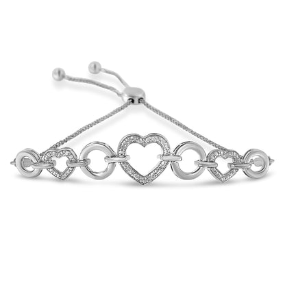Sterling silver triple-heart bracelet with diamonds, adjustable 4–10 in by Bids.com on Tampa Home & Garden Store