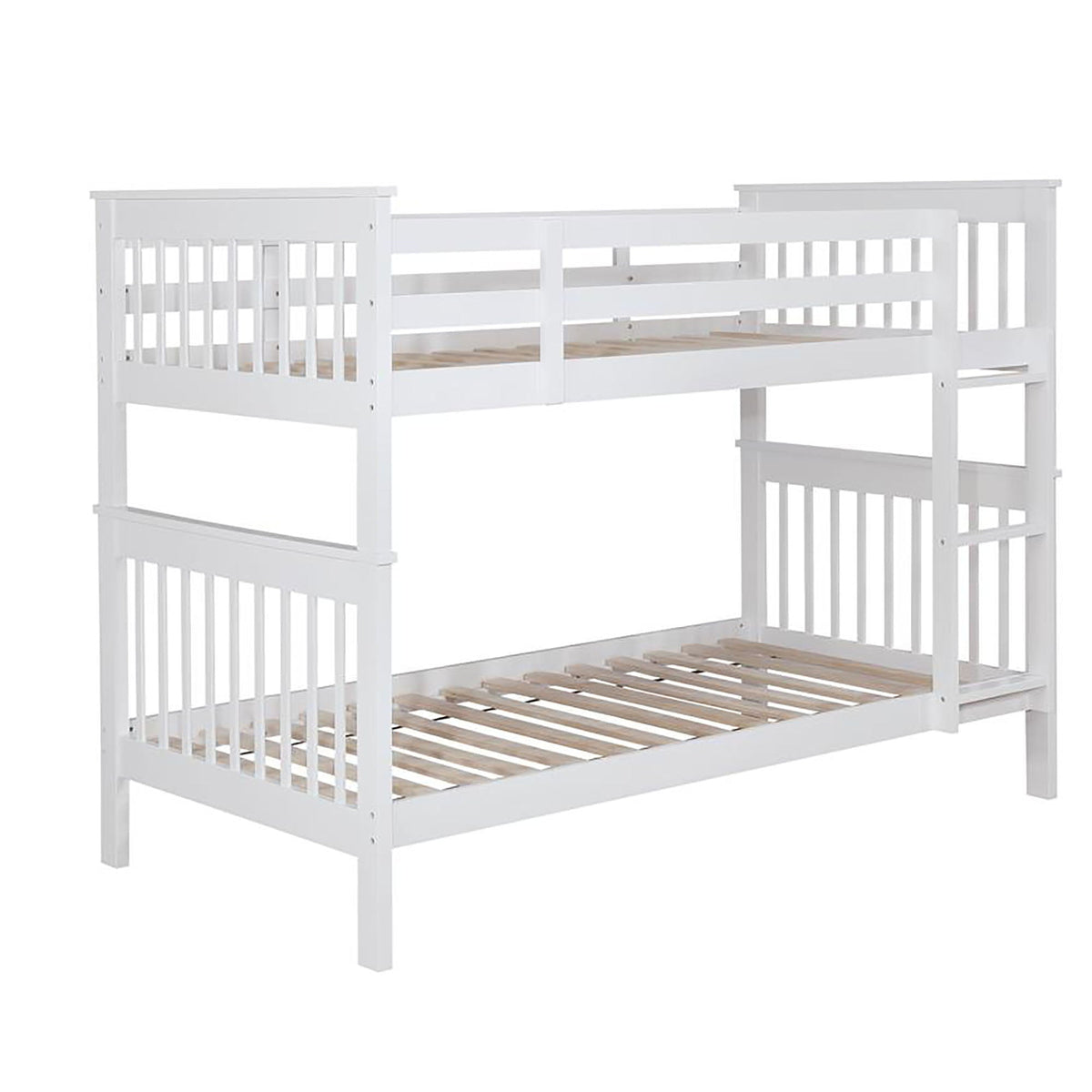 White slatted twin bunk bed with built-in ladder and guard rails on Tampa Home & Garden Store