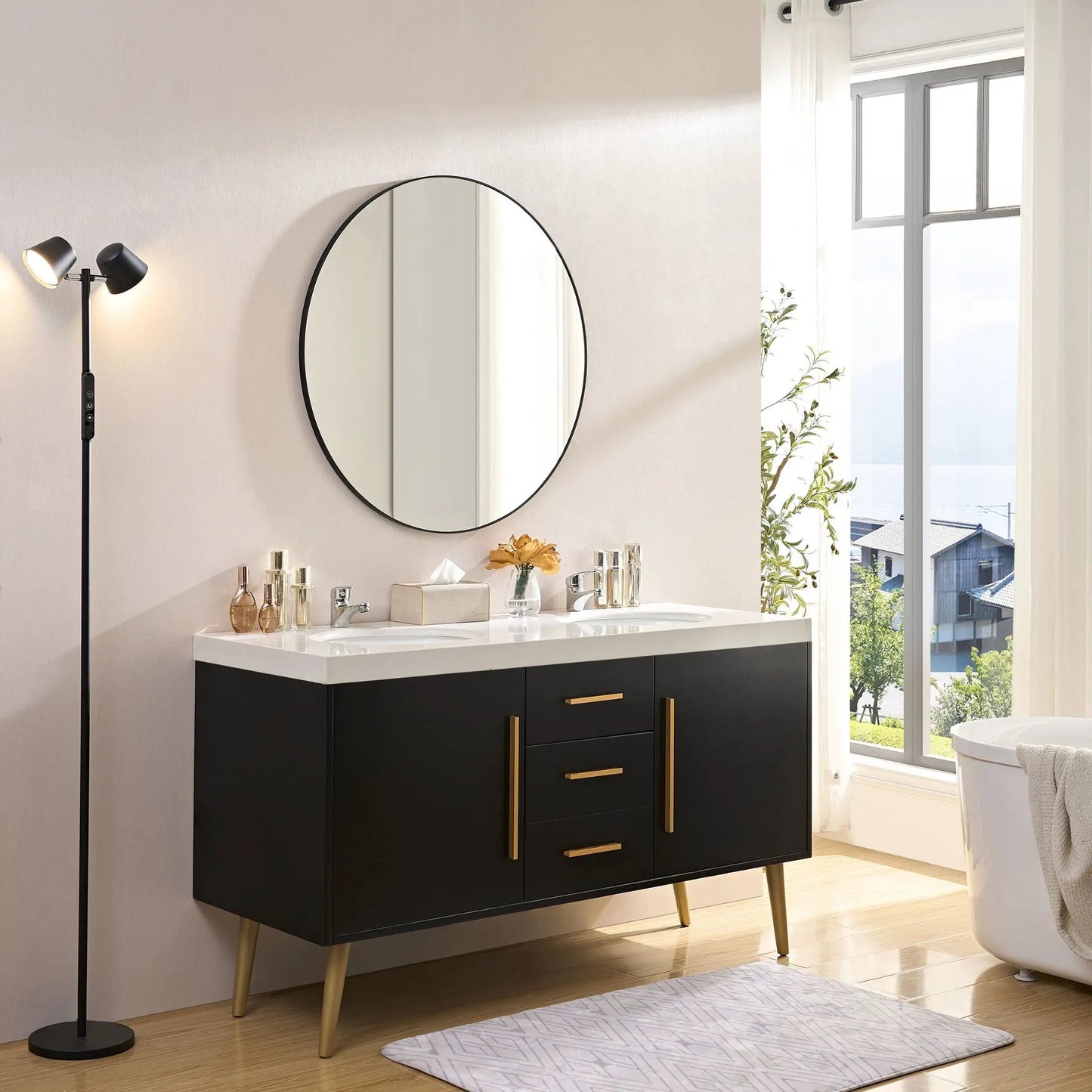 Round Wall Vanity Mirror in Black Metal Frame