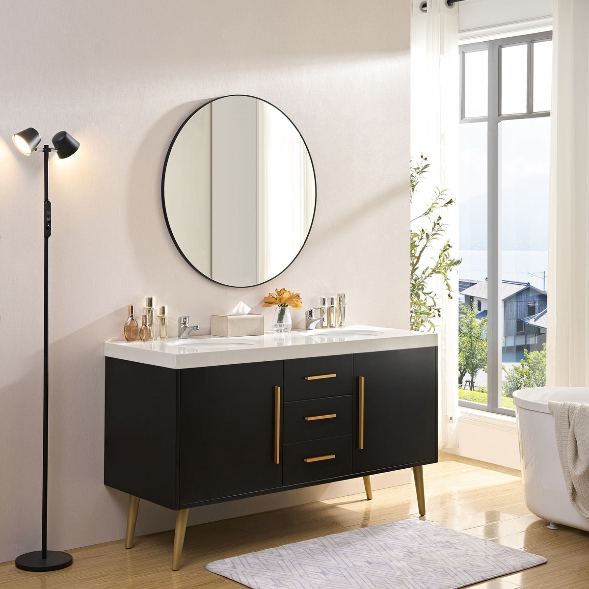 Black circular wall vanity mirror 36in with metal frame by HouseOfZazla on Tampa Home & Garden Store