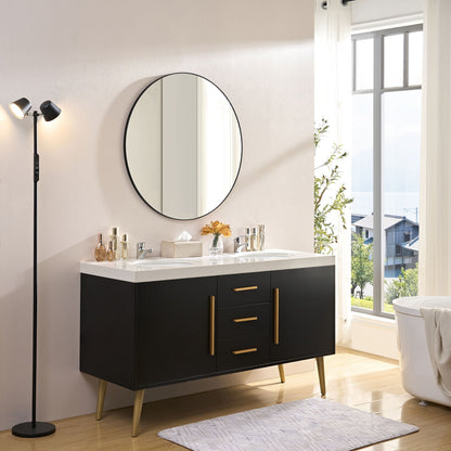 Black circular wall vanity mirror 36in with metal frame by HouseOfZazla on Tampa Home & Garden Store