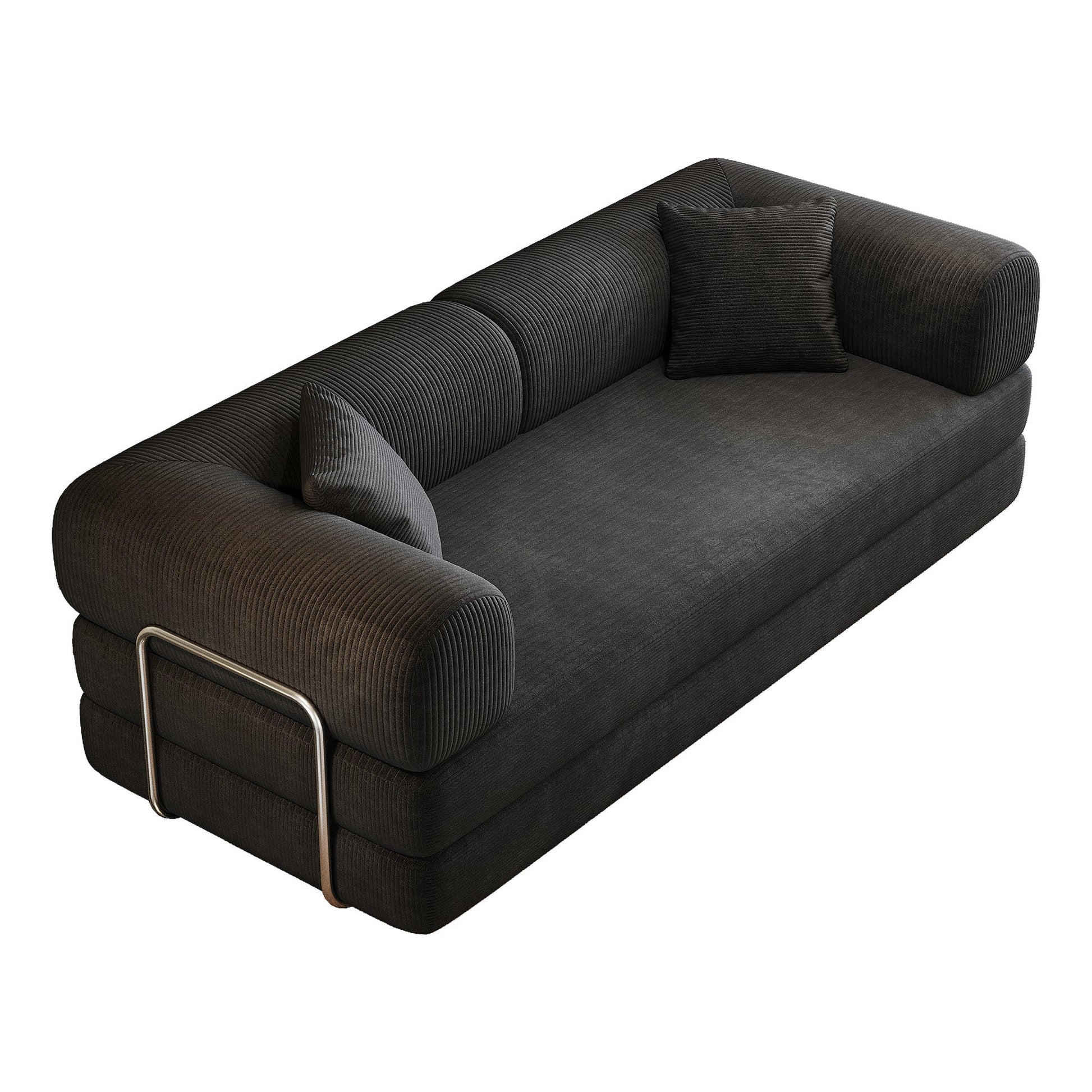 HouseOfZazla corduroy black sofa bed with pillow-back and armrest, metal frame on Tampa Home & Garden Store