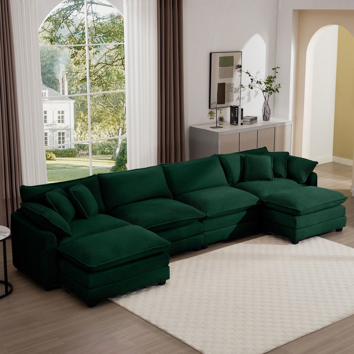 Modern oversized modular cushion sofa with ottoman in emerald green, 2-piece set on Tampa Home & Garden Store