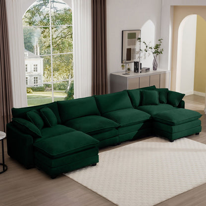 Modern oversized modular cushion sofa with ottoman in emerald green, 2-piece set on Tampa Home & Garden Store
