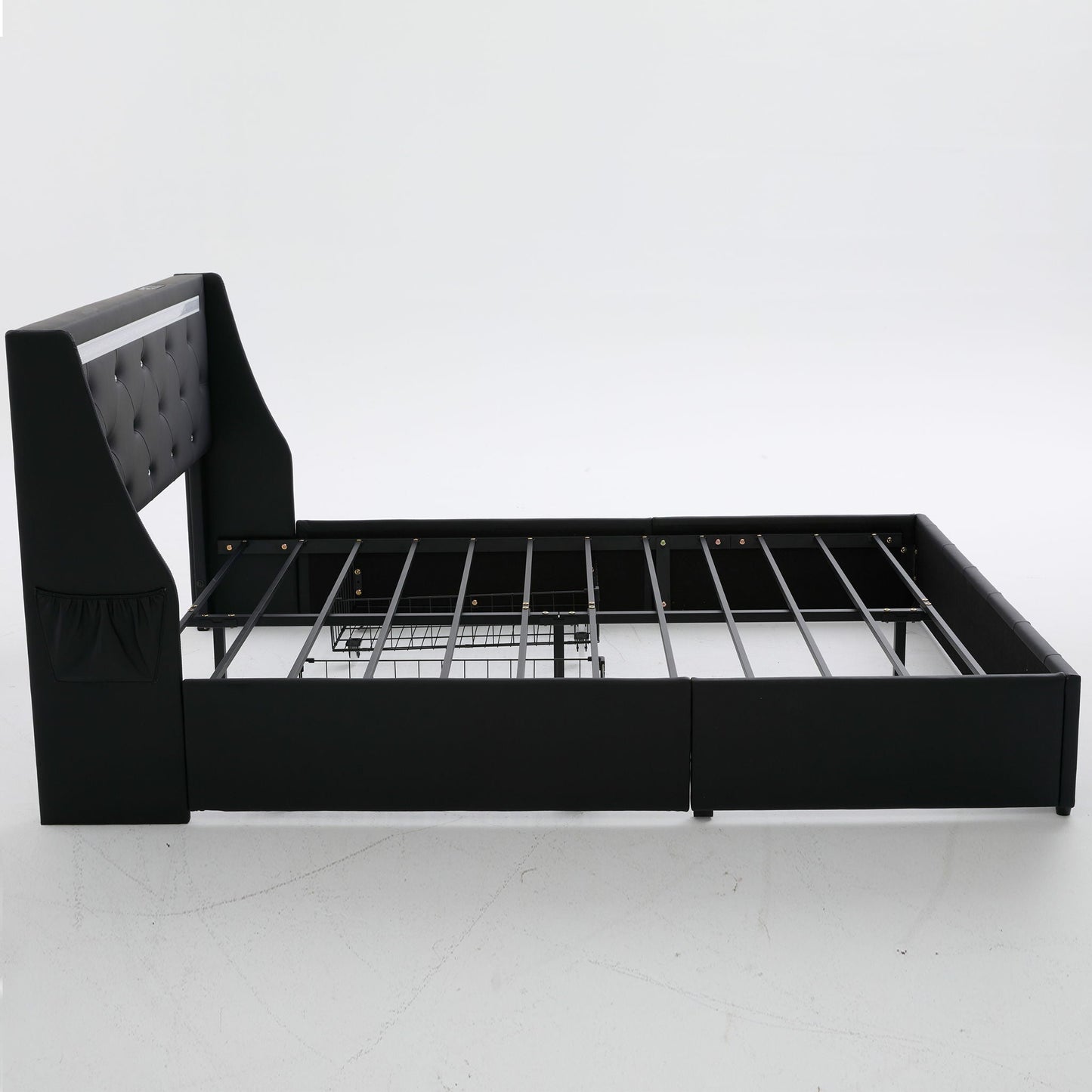 Wingback Upholstered Bed Frame Led and Usb