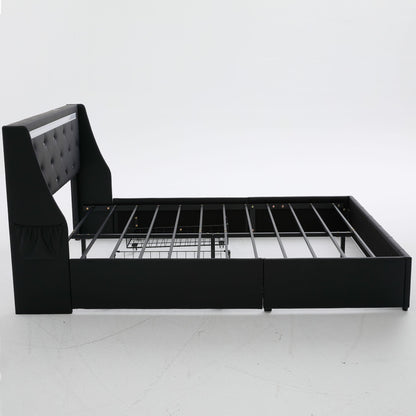 Wingback Upholstered Bed Frame Led and Usb