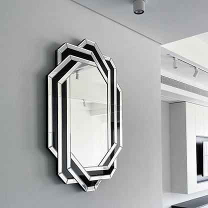 Modern decorative wall mirror with octagonal panels in black and chrome trim HouseOfZazla on Tampa Home & Garden Store