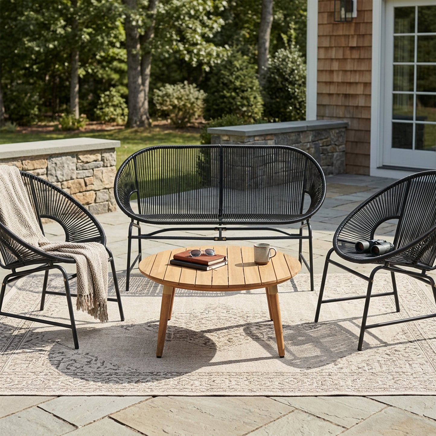 Nusa Outdoor Patio 4 Piece Chat Set with Table