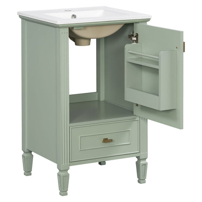 Retro vanity with sink by HouseOfZazla, green cabinet, white top on Tampa Home & Garden Store