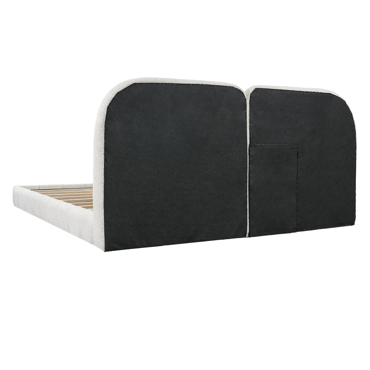 Queen Size Boucle Platform Bed with Tufted Headboard in black with white trim HouseOfZazla on Tampa Home & Garden Store