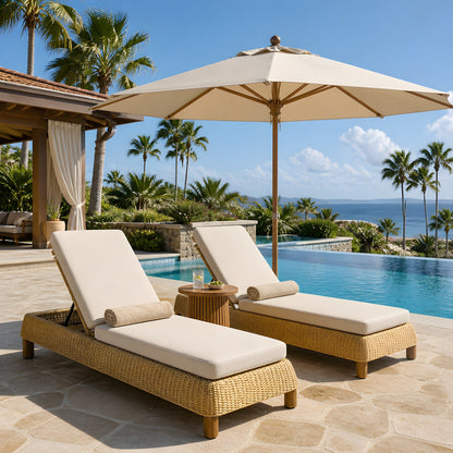 Adjustable wicker chaise lounges set of 2 with cream cushions by HouseOfZazla on Tampa Home & Garden Store