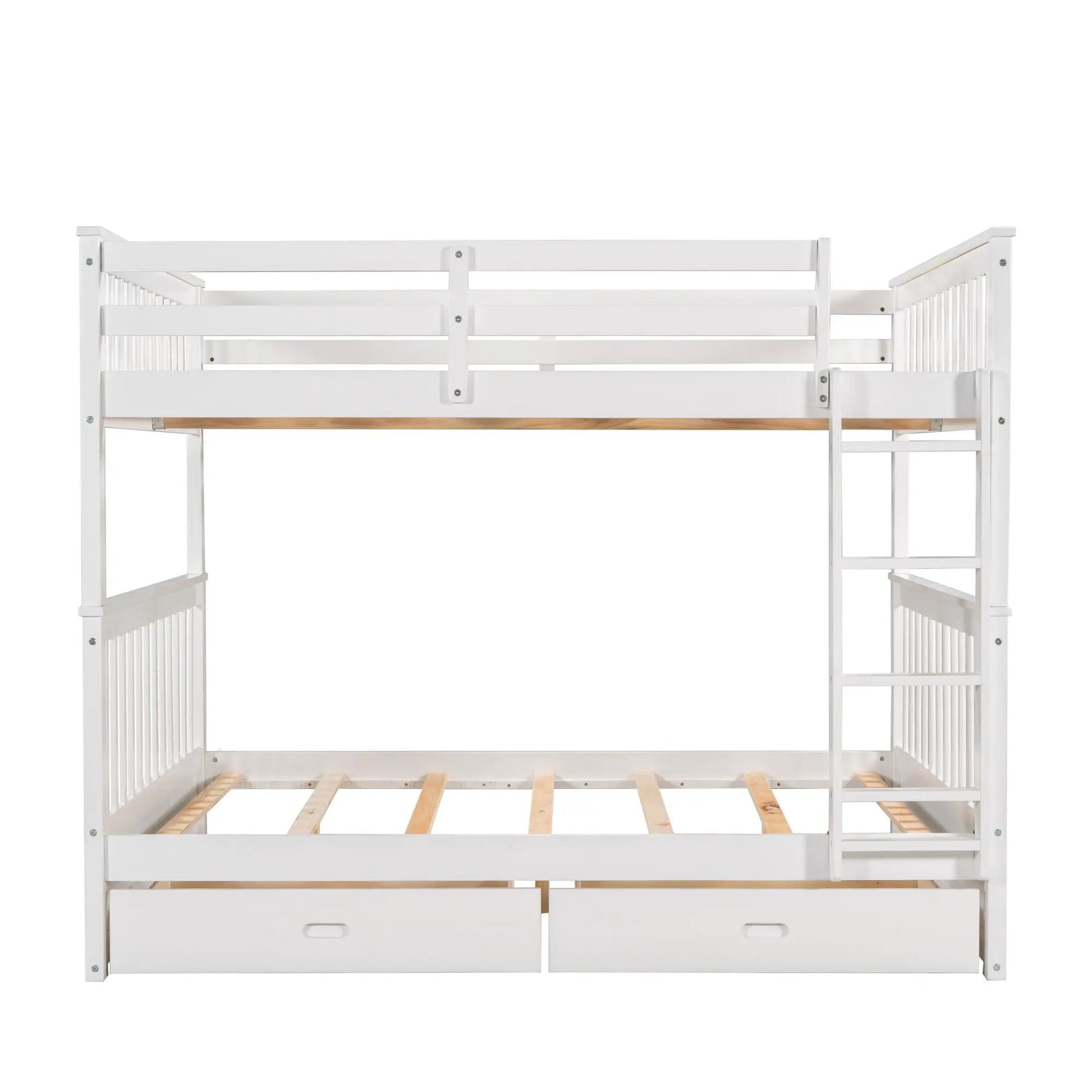 Bunk bed with ladders and 2 storage drawers, white wooden frame with slatted rails on Tampa Home & Garden Store