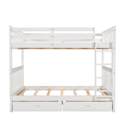 Bunk bed with ladders and 2 storage drawers, white wooden frame with slatted rails on Tampa Home & Garden Store