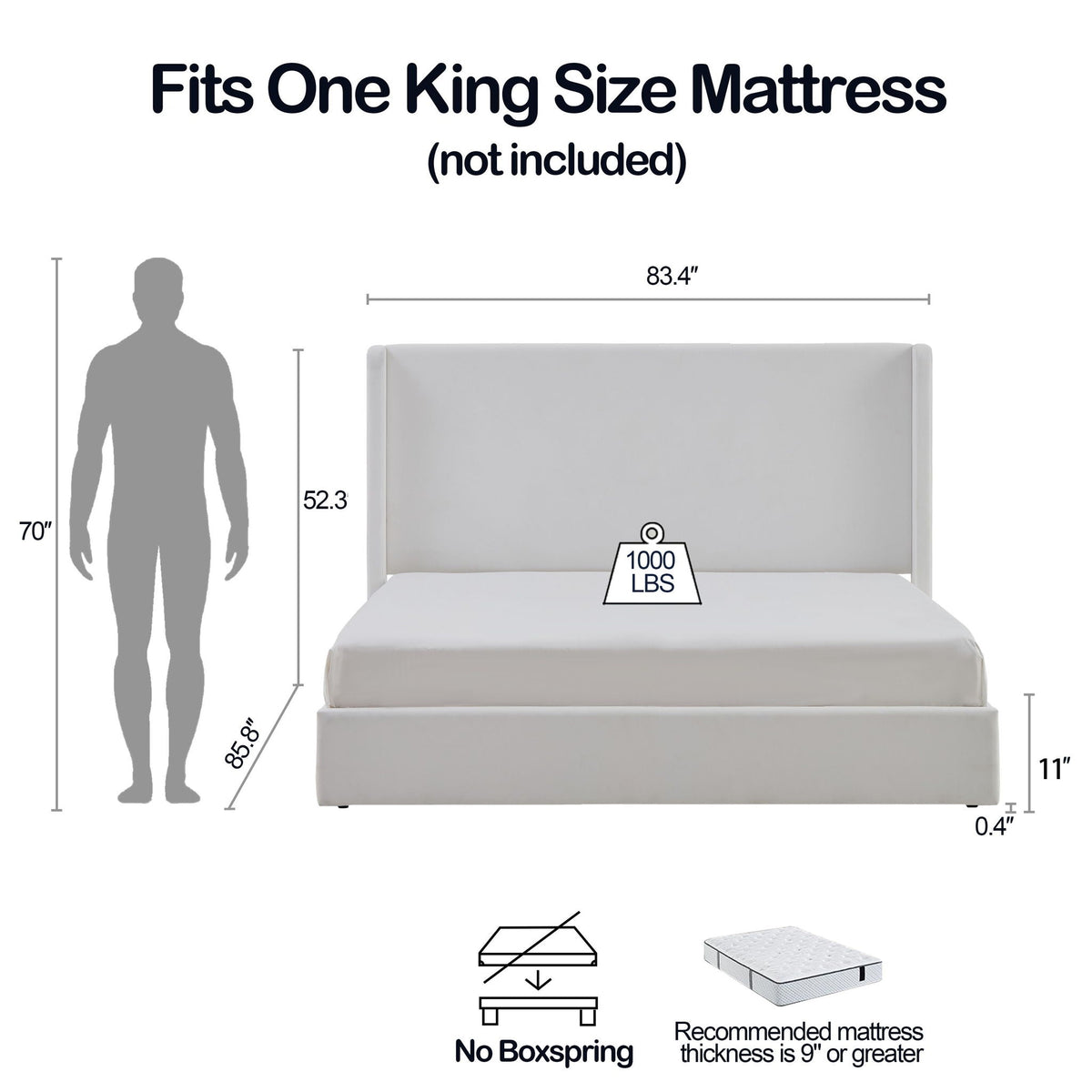 Carmen King Size Upholstered Wingback Bed in White by HouseOfZazla 83.4in length on Tampa Home & Garden Store