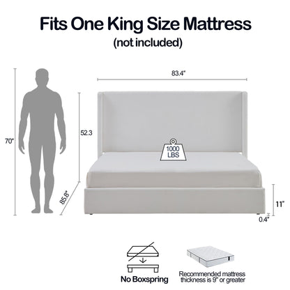 Carmen King Size Upholstered Wingback Bed in White by HouseOfZazla 83.4in length on Tampa Home & Garden Store