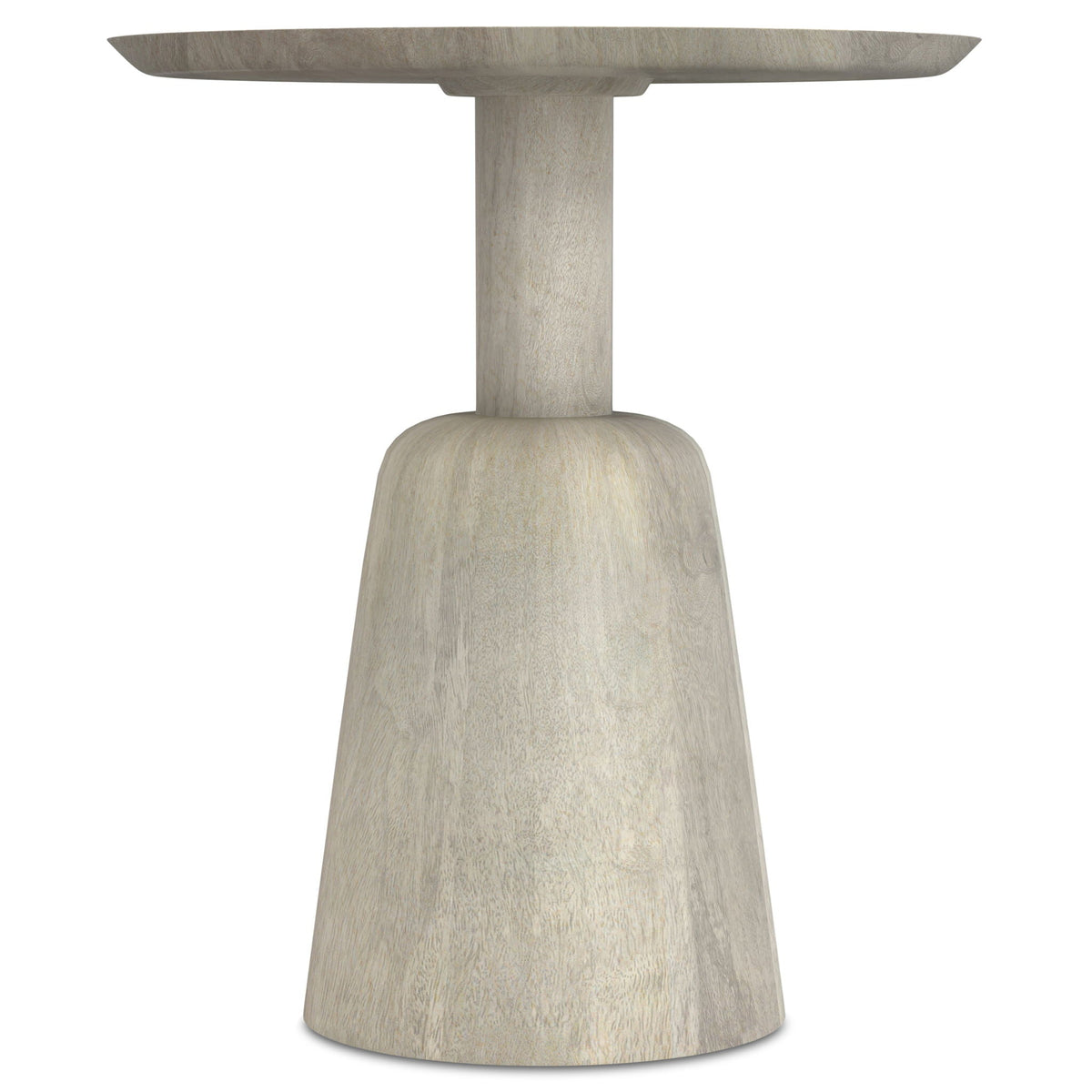 Whitewashed side table with sculptural pedestal base, round top, cylindrical pedestal by HouseOfZazla on Tampa Home & Garden Store