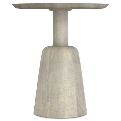 Whitewashed side table with sculptural pedestal base, round top, cylindrical pedestal by HouseOfZazla on Tampa Home & Garden Store