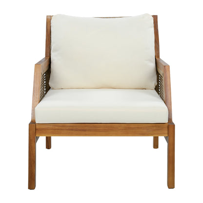 Solid Acacia Wood Patio Club Chair and Wicker