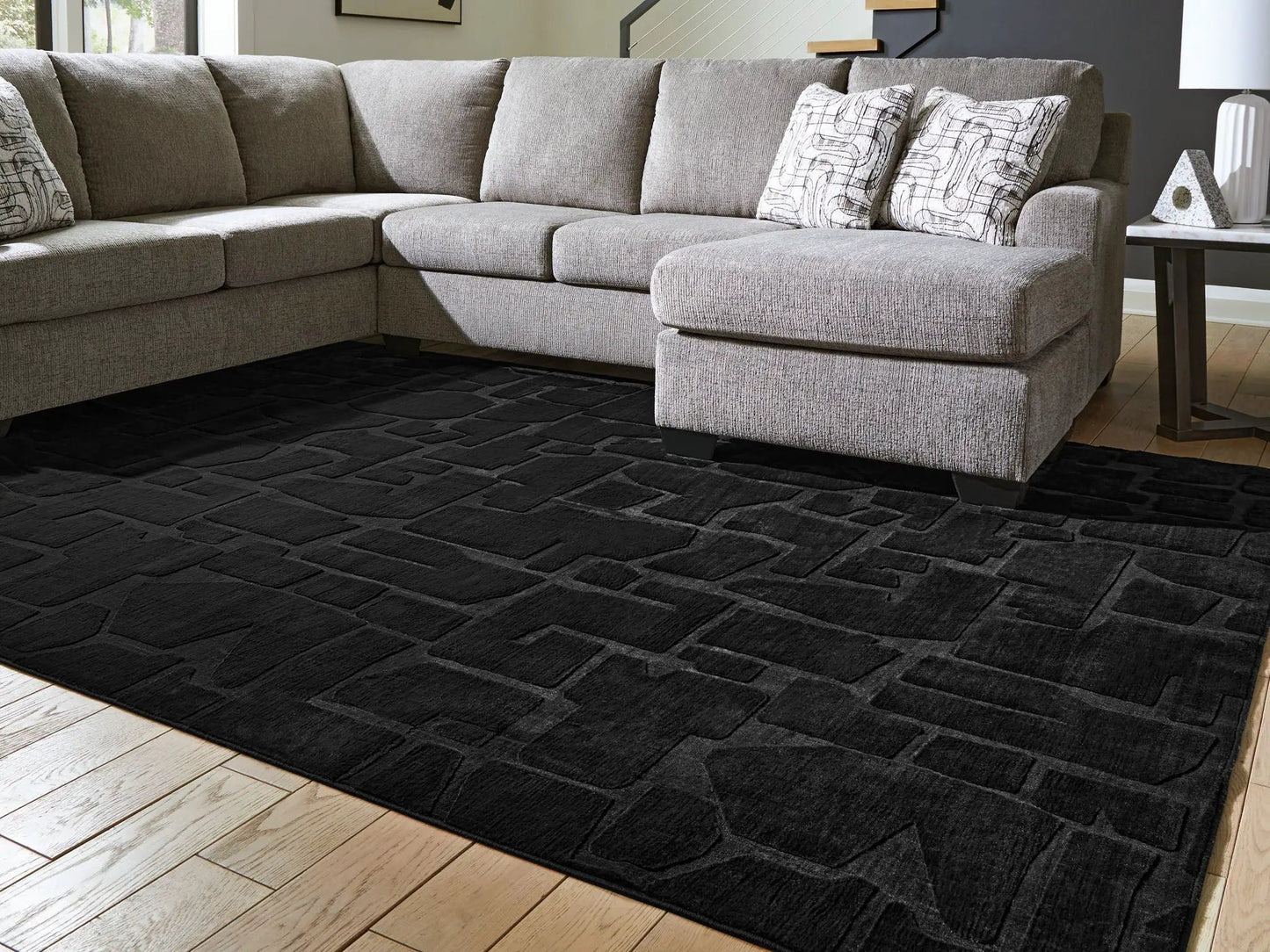 Gibbswell Washable Faux Fur Rug Black 8x10