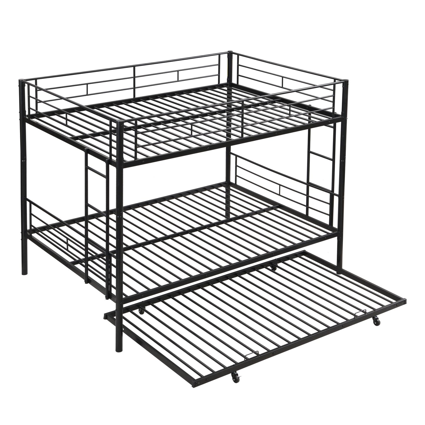 Modern Full Over Full Metal Bunk Bed and Trundle