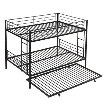 Modern Full Over Full Metal Bunk Bed and Trundle