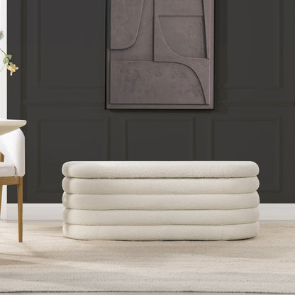 Fuji Upholstered Oval Storage Bench in light beige fabric by HouseOfZazla on Tampa Home & Garden Store