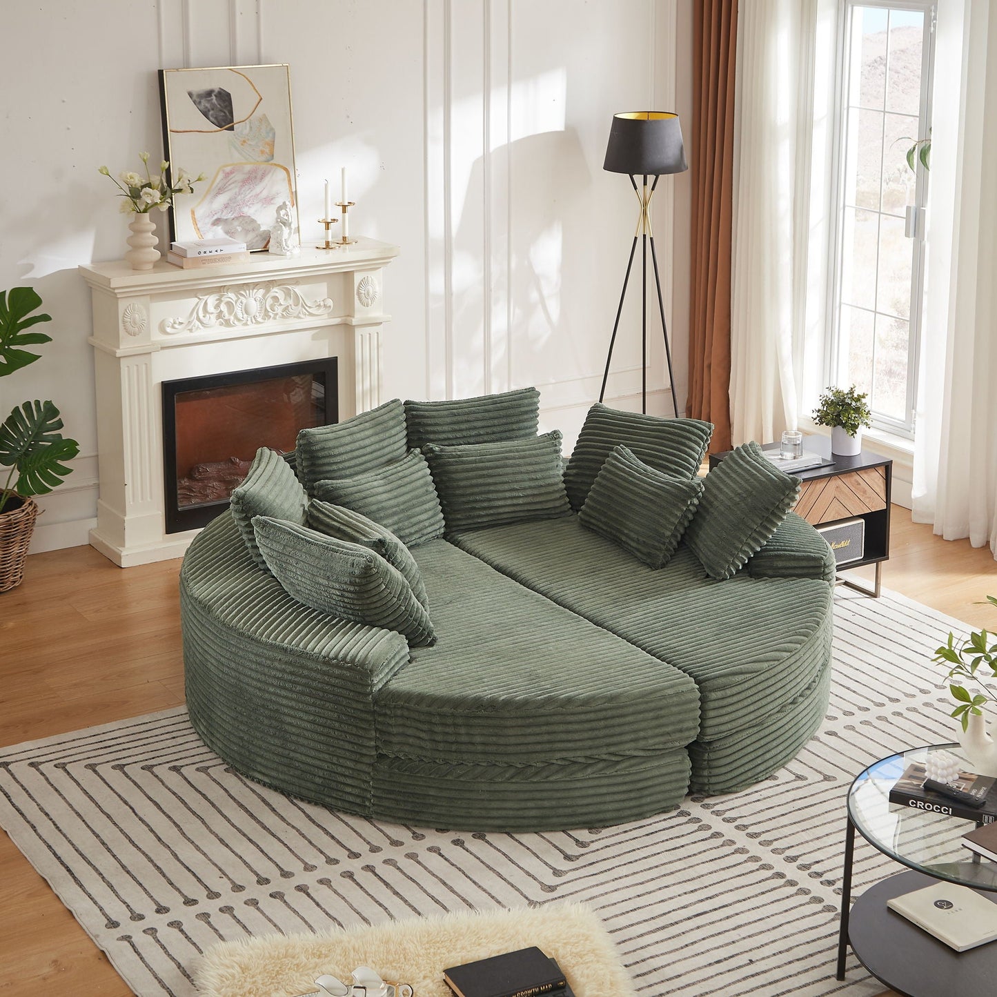 Round Oversized Sofa Bed with Throw Pillows