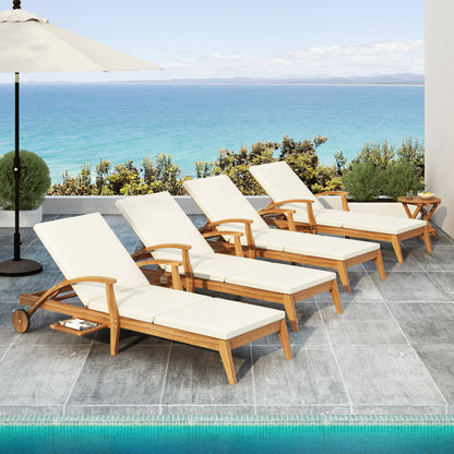 Outdoor Acacia Wood Recliner and Table Set