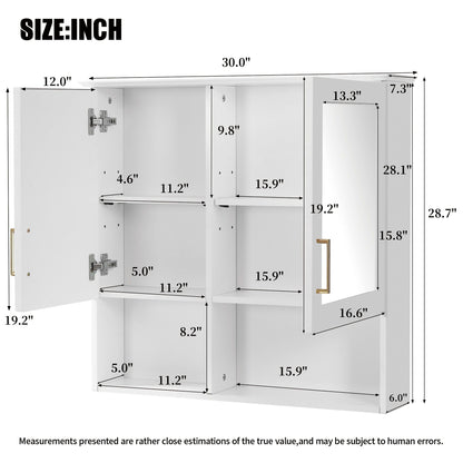HouseOfZazla 2-in-1 wall-mounted mirror cabinet with adjustable shelves white finish gold handle on Tampa Home & Garden Store